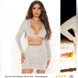 Go All Out Sequin Skirt Set - Champagne